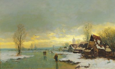 People Walking on a Frozen River by Johann II Jungblut